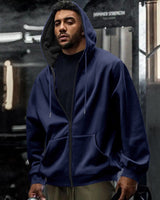 Herren nan oversized Zip-Hoodie mit durchgehendem Reißverschluss, Kängurutasche und gerippten Bündchen Drune in Navyblau