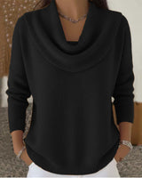 Damen nan fein gestrickter Pullover mit Wasserfallkragen und geripptem Saum Drune in Schwarz