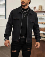 Herren nan CPO-inspiriertes Overshirt-Jacke mit aufgesetzten Brusttaschen und Reißverschluss Drune in Schwarz
