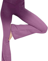 Damen nan taillenhohe Yogahose mit überkreuztem Bund und ausgestelltem Saum mit Schlitz Drune in Verlauf Violett