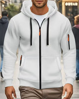 Herren nan funktionale Kapuzenjacke mit durchgehendem Reißverschluss, Ärmeltasche und elastischen Bündchen Drune in Weiß