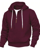 Herren nan Kapuzenpullover mit halbem Reißverschluss, weichem Innenfutter und Leder-Details Drune in Weinrot