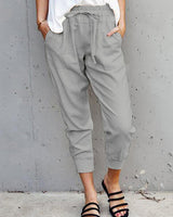 Damen nan lässige tapered Leinenhose mit elastischem Bund und Bündchen Drune in Grau