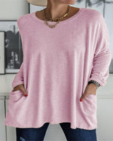 Damen nan oversized Longsleeve-Tunika mit Rundhalsausschnitt, überschnittener Schulter und aufgesetzten Taschen Drune in Rosa