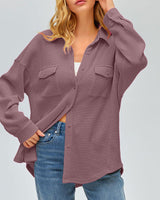 Damen nan oversized Waffelstrick Hemdjacke mit Brusttaschen und Knopfleiste Drune in Rauchviolett