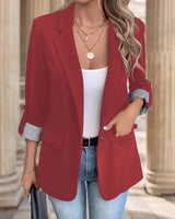 Damen nan taillierter dreiviertelarm Blazer mit Pattentaschen und umgeschlagenen Manschetten Drune in Echte Tasche mit Futter