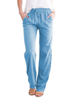 Damen nan leichte Leinenhose mit elastischem Bund Tunnelzug und weitem Bein Drune in Hellblau