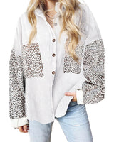 Damen nan oversized Hemdbluse mit Strukturstoff, Kontrastärmeln im Leo-Print und aufgesetzten Taschen Drune in Cremeweiß
