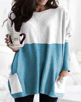 Damen nan oversized Longshirt mit Kontrastblock und aufgesetzten Taschen Drune in Weiß+Himmelblau
