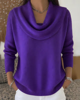Damen nan fein gestrickter Pullover mit Wasserfallkragen und geripptem Saum Drune in Violett
