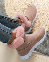 Damen nan gefütterte Kurzstiefel mit Kunstfellbesatz, Velourslederoptik, seitlichem Reißverschluss, dekorativer Metallschnalle und profilierter Lightweight-Sohle Drune in Rosa