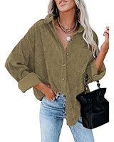 Damen nan oversized Cordhemd mit Brusttasche, Hemdkragen und aufgerollten Ärmeln Drune in Hellbraun