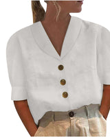 Yvonne | Retro-Chic – Bluse mit Knopfleiste und geknotetem Vorderteil in Weiß