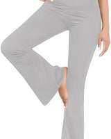Damen nan taillenhohe Yogahose mit überkreuztem Bund und ausgestelltem Saum mit Schlitz Drune in Hellgrau