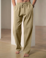 Herren nan lockere Leinen-Hose mit Elastikbund und Seitentaschen Drune in Khaki