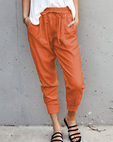 Damen nan lässige tapered Leinenhose mit elastischem Bund und Bündchen Drune in Orange