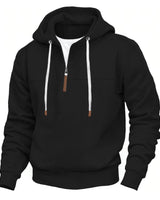 Herren nan Kapuzenpullover mit halbem Reißverschluss, weichem Innenfutter und Leder-Details Drune in Schwarz