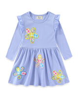 Mädchen Langarmkleid mit floralen Applikationen Drune in Blau