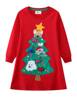 Mädchen Langarmkleid mit festlichem Weihnachtsbaum-Motiv Drune in Grau