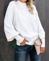 Damen nan Zopfmuster-Strickpullover mit Rollkragen und Ballonärmeln Drune in Weiß