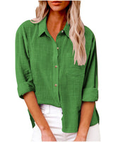 Damen nan oversized Leinen-Baumwollmix Hemdbluse mit Brusttasche und krempelbaren Ärmeln Drune in Grasgrün