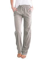 Damen nan leichte Leinenhose mit elastischem Bund Tunnelzug und weitem Bein Drune in Hellgrau