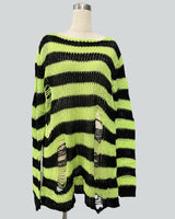 Damen nan Oversized Grobstrickpullover mit breiten Blockstreifen und aufgerissenem Design Drune in Langer Schnitt Neongrün