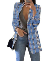 Damen nan taillierter Karoblazer Longline mit strukturierter Schulterpartie und offener Front Drune in Blau