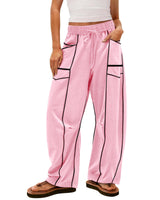 Damen nan weite Lounge-Hose mit Kordelzug, Kontrastpaspelierung und Cargo-Taschen Drune in Pink