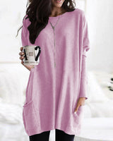 Damen nan oversized Longshirt mit Kontrastblock und aufgesetzten Taschen Drune in Rosa