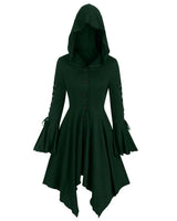 Damen nan Kapuzen-Mantelkleid mit asymmetrischem Zipfelsaum und geschnürten Glockenärmeln Drune in Grün