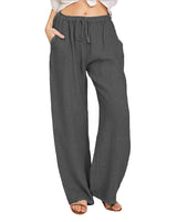 Damen nan weite Leinenhose mit elastischem Bund und Tunnelzug Drune in Dunkelgrau