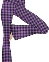 Damen nan taillenhohe Yogahose mit überkreuztem Bund und ausgestelltem Saum mit Schlitz Drune in Lila mit kleinem Karomuster