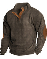 Herren nan rustikaler gerippter Pullover mit Henley-Kragen und lederartigen Ellbogenbesätzen Drune in Kaffeebraun