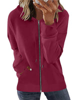 Damen nan Kapuzenjacke mit durchgehendem Reißverschluss, Kängurutaschen und elastischen Bündchen Drune in Weinrot