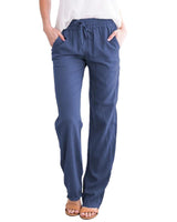 Damen nan leichte Leinenhose mit elastischem Bund Tunnelzug und weitem Bein Drune in Blau