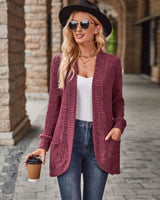 Damen nan langer gerippter Cardigan mit aufgesetzten Taschen und offener Front Drune in Weinrot