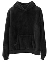 Unisex nan kuscheliger Teddy-Fleece Hoodie mit überlanger Passform und Kängurutasche Drune in Schwarz