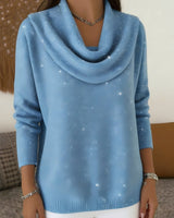 Damen nan fein gestrickter Pullover mit Wasserfallkragen und geripptem Saum Drune in Himmelblau Glitzer