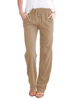 Damen nan leichte Leinenhose mit elastischem Bund Tunnelzug und weitem Bein Drune in Braun