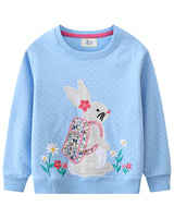 Mädchen Sweatshirt mit niedlichem Hasen- und Blumenmotiv Drune in Türkis
