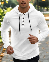 Herren nan Henley-Kapuzenpullover mit Knopfleiste und verstellbarem Kordelzug Drune in Weiß