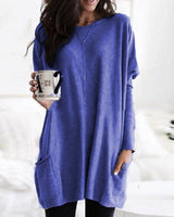 Damen nan oversized Longshirt mit Kontrastblock und aufgesetzten Taschen Drune in Blau