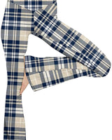Damen nan taillenhohe Yogahose mit überkreuztem Bund und ausgestelltem Saum mit Schlitz Drune in Apricot (groß/klein Karo)