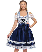 Damen nan traditionelles Dirndlkleid mit Schnürung, floraler Baumwollqualität und Schleifen-Schürze Drune in 8005【Oberteil + Rock + Schürze + Schleife】