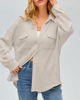 Damen nan oversized Waffelstrick Hemdjacke mit Brusttaschen und Knopfleiste Drune in Cremeweiß