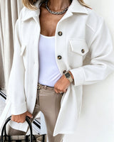 Damen nan oversized Hemdjacke aus Wollmischung mit aufgesetzten Pattentaschen Drune in Weiß