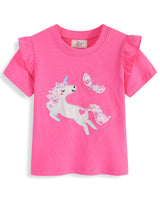 Mädchen T-Shirt mit kreativen Rüschendetails und bezauberndem Einhorn-Motiv Drune in Schwarz