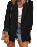 Damen nan legerer Oversize Blazer mit dreiviertelärmeln und kontrastmanschetten Drune in Schwarz