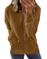 Damen nan Kapuzenjacke mit durchgehendem Reißverschluss, Kängurutaschen und elastischen Bündchen Drune in Hellbraun